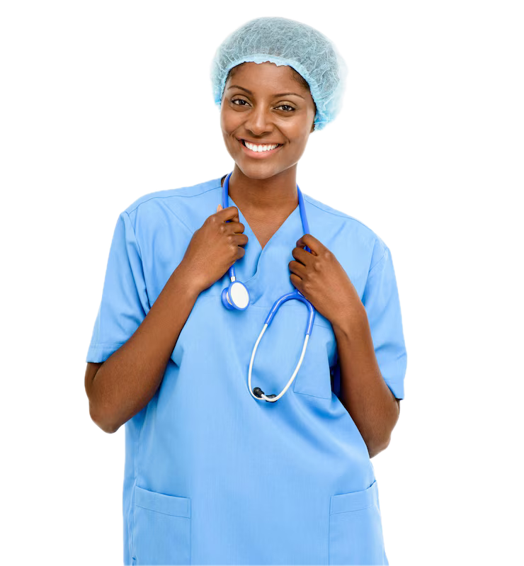 portrait doctor black woman with stethoscope white background healthcare clinic hospital smile nurse medical expert studio with confident happy professional care_590464 186060 Background Removed
